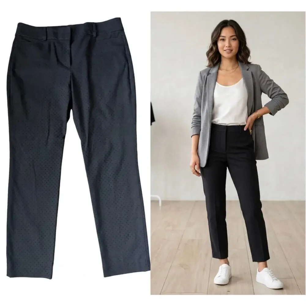 Loft Black Textured Polka Dot Ankle Pants Size 10 - Picture 1 of 10